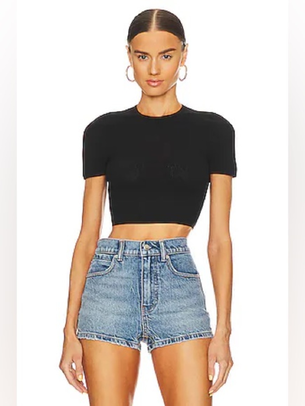 NEW NWT Alexander Wang Logo Mesh Cropped Tee T-shirt Black XS